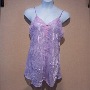 Vintage 90s Expressions Lilac Lace Camisole Mini Dress Size  L Or M